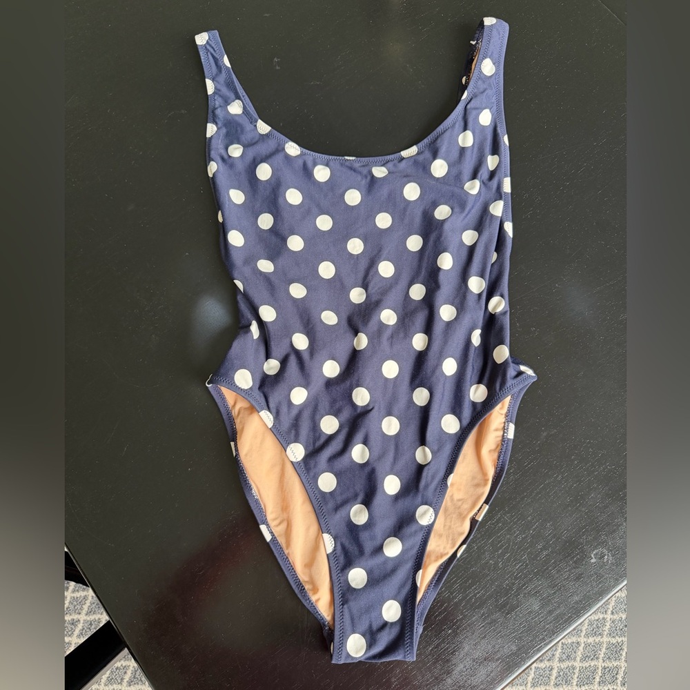 J.Crew Navy and White Polka Dot Swimsuit.  Size 2.